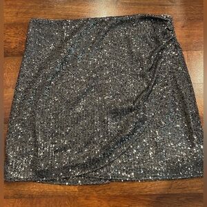 NWT Loft Black Sequin Mini Skirt Size 12 Zipper Back Lined